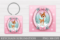 Cute Deer Keychain Design. Christmas Keychain Sublimation Product Image 1