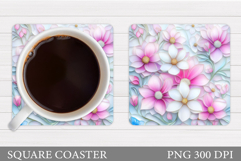 Floral Coaster Design. Flowers Coaster Sublimation Product Image 1