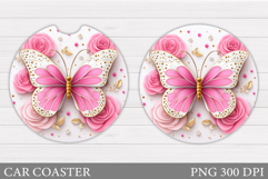 Butterfly Car Coaster Design. Flowers Coaster Sublimation Product Image 1