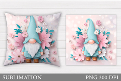 Cute Gnome Pillow Design. Gnome Flowers Pillow Sublimation Product Image 1