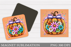 Pumpkin Magnet Design. Floral Pumpkin Sublimation Product Image 1