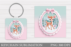 Cute Deer Keychain Design. Christmas Keychain Sublimation Product Image 1