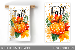 Pumpkin Kitchen Towel Design. Pumpkin Flowers Sublimation Product Image 1