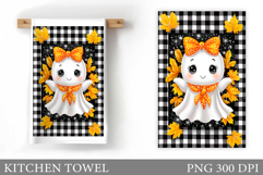Fall Ghost Kitchen Towel. Fall Kitchen Towel Sublimation Product Image 1