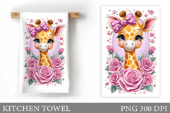 Cute Giraffe Kitchen Towel. Giraffe Flowers Kitchen Towel Product Image 1