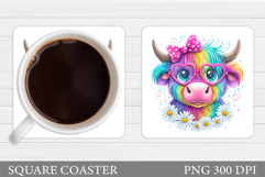 Cow Coaster Sublimation. Cow Flowers Coaster Design Product Image 1