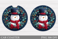Cute Snowman Car Coaster. Christmas Car Coaster Sublimation Product Image 1