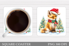 Christmas Fox Coaster. Christmas Coaster Sublimation Product Image 1