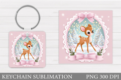 Cute Deer Keychain Design. Christmas Keychain Sublimation Product Image 1