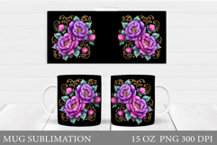 Flowers Mug Sublimation. Floral Mug Wrap Design Product Image 1