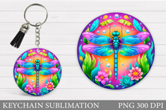 Dragonfly Keychain Design. Flowers Keychain Sublimation Product Image 1