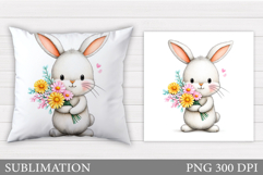 Cute Bunny Pillow Design. Cute Bunny Flowers Sublimation Product Image 1