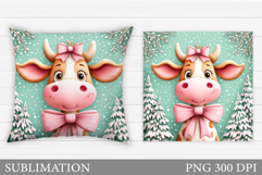 Christmas Cow Pillow Design. Christmas Pillow Sublimation Product Image 1