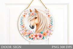 Horse Door Sign Sublimation. Horse Flowers Door Sign Design Product Image 1