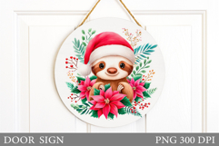 Christmas Sloth Door Sign. Christmas Door Sign Sublimation Product Image 1