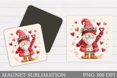 Valentines Gnome Magnet. Valentines Magnet Sublimation Product Image 1