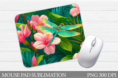 Dragonfly Mouse Pad Sublimation. Flowers Mouse Pad Design Product Image 1