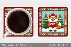 Christmas Fox Coaster. Christmas Coaster Sublimation Product Image 1