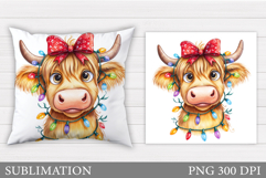 Christmas Cow Pillow Design. Christmas Pillow Sublimation Product Image 1