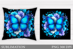 Butterfly Flowers Sublimation. Butterfly Pillow Sublimation Product Image 1