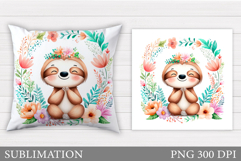 Cute Sloth Pillow Design. Cute Sloth Sublimation Product Image 1