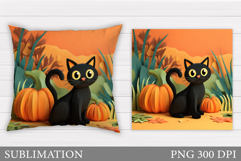 Black Cat Pillow Sublimation. Pumpkin Pillow Design Product Image 1