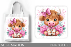 Cute Cow Tote Bag Sublimation. Cow Flowers Sublimation Product Image 1