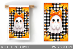 Fall Ghost Kitchen Towel. Fall Kitchen Towel Sublimation Product Image 1