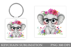 Cute Elephant Keychain. Elephant Flowers Keychain Design Product Image 1