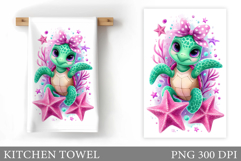 Turtle Kitchen Towel Design. Sea Kitchen Towel Sublimation Product Image 1