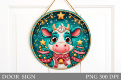 Christmas Cow Door Sign. Christmas Door Sign Sublimation Product Image 1