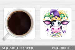 Mardi Gras Cow Coaster Design. Mardi Gras Sublimation Product Image 1
