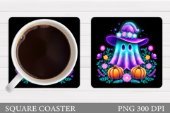 Iridescent Ghost Coaster Design. Cute Halloween Sublimation Product Image 1