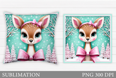 Christmas Deer Pillow Design. Christmas Pillow Sublimation Product Image 1