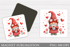 Valentines Gnome Magnet. Valentines Magnet Sublimation Product Image 1
