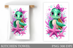 Turtle Kitchen Towel Design. Sea Kitchen Towel Sublimation Product Image 1