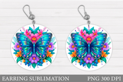 Butterfly Earring Sublimation. Round Earring Butterfly Product Image 1