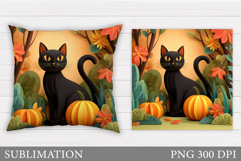 Black Cat Pillow Sublimation. Pumpkin Pillow Design Product Image 1