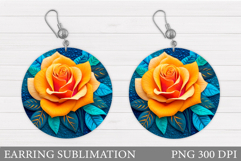 Rose Earring Sublimation. Rose Round Earring Design Product Image 1