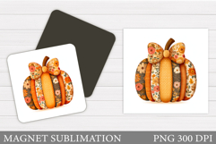 Patchwork Pumpkin Magnet Design. Fall Magnet Sublimation Product Image 1