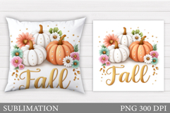 Pumpkin Pillow Design. Pumpkin Flowers Pillow Sublimation Product Image 1