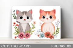 Cute Cats Cutting Board. Cat Flowers Cutting Board Design Product Image 1