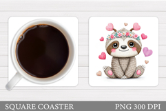 Cute Sloth Coaster Design. Valentines Sloth Coaster Product Image 1