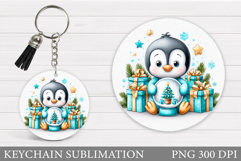 Cute Penguin Keychain Design. Christmas Keychain Sublimation Product Image 1