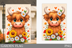 Highland Cow Garden Flag. Cute Cow Garden Flag Design Product Image 1
