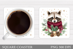 Christmas Raccoon Coaster. Christmas Coaster Sublimation Product Image 1