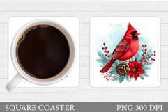 Cardinal Coaster Sublimation. Christmas Coaster Design Product Image 1