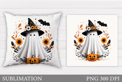 Halloween Ghost Pillow Design. Black Cat Pillow Sublimation Product Image 1