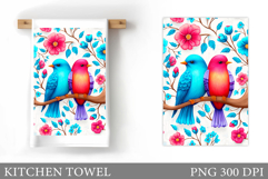 Birds Kitchen Towel Design. Summer Kitchen Towel Sublimation Product Image 1