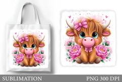 Cute Cow Tote Bag Sublimation. Cow Flowers Sublimation Product Image 1